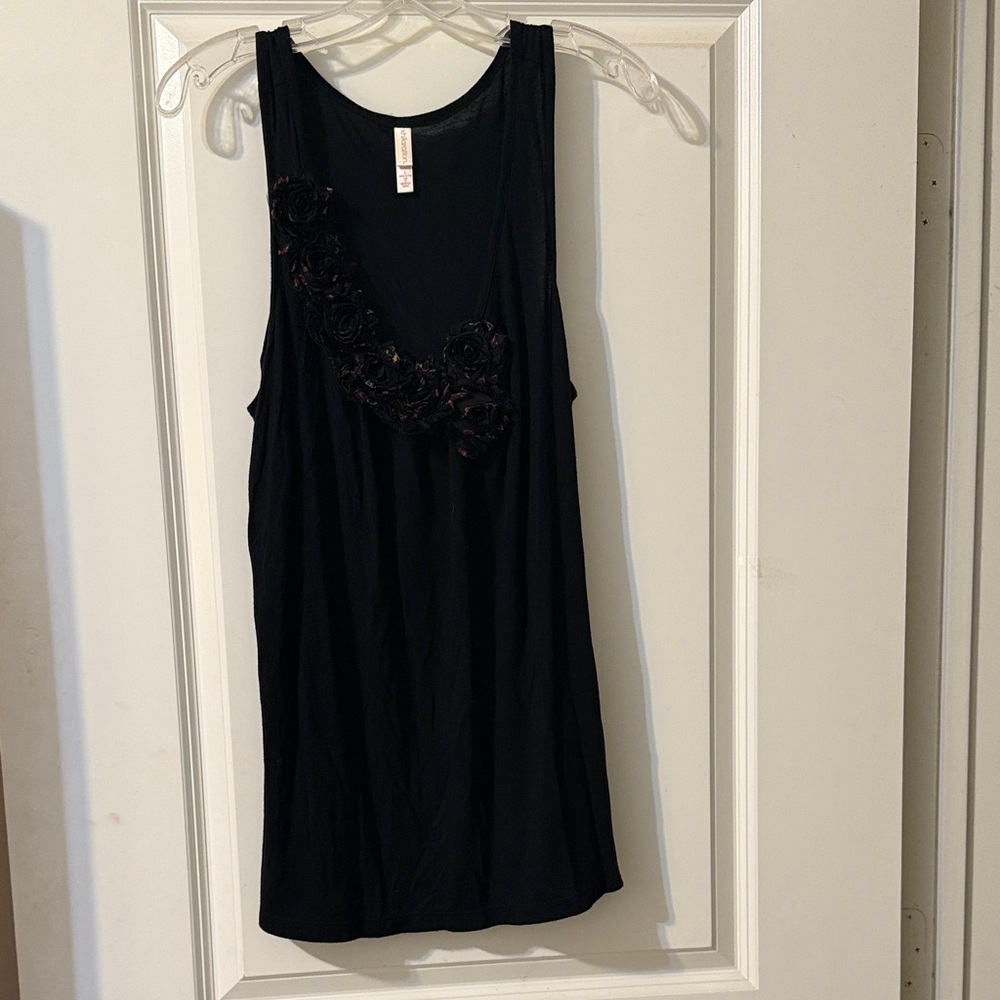 Black Sleeveless Top with Floral Detail